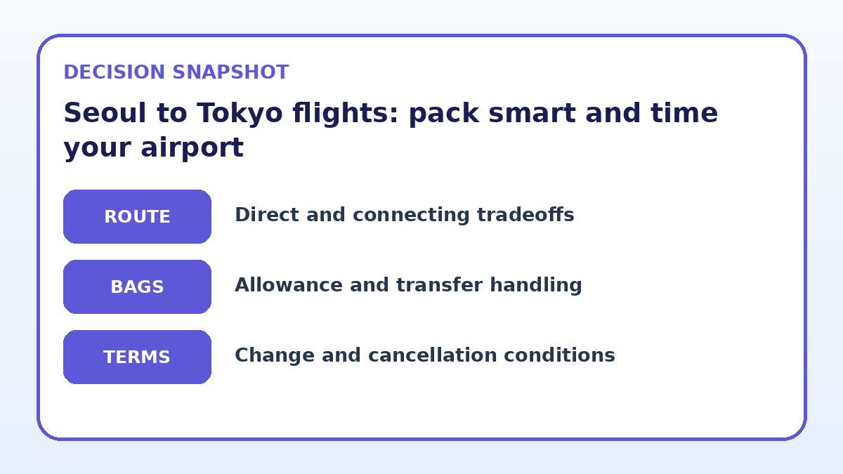 Decision guide for Seoul to Tokyo flights: pack smart and time your airport
