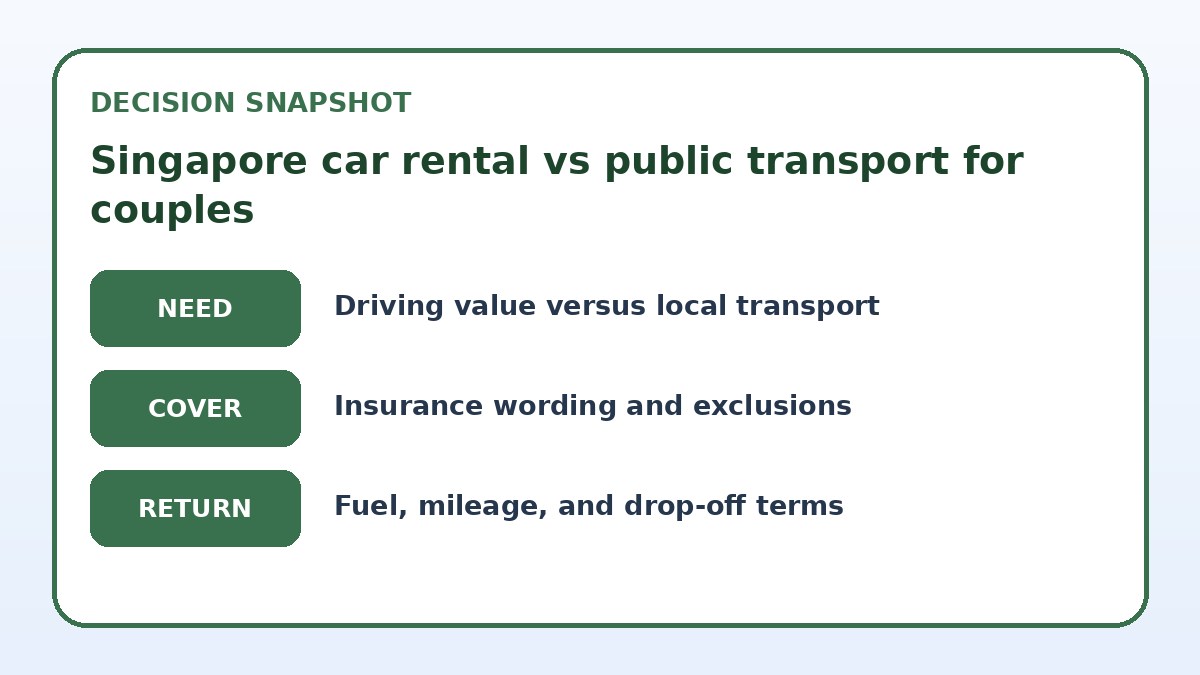 Decision guide for Singapore car rental vs public transport for couples