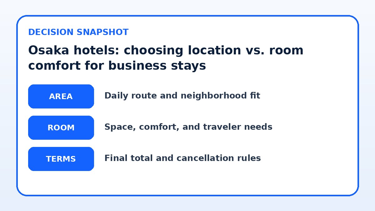 Decision guide for Osaka hotels: choosing location vs. room comfort for business stays