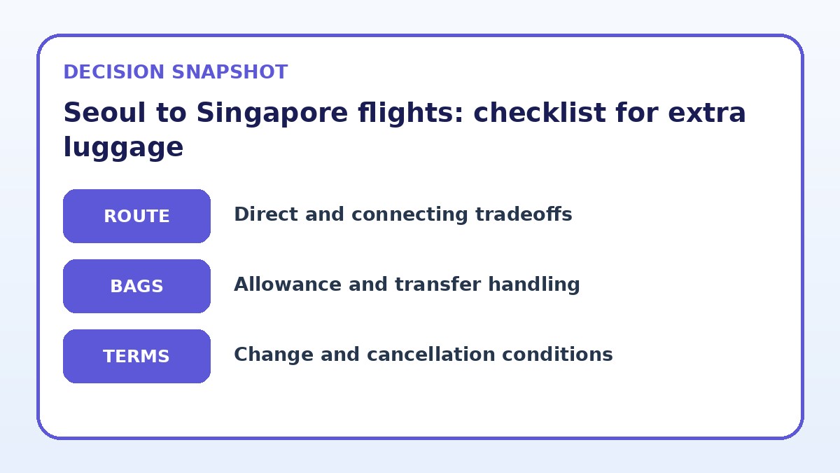 Decision guide for Seoul to Singapore flights: checklist for extra luggage