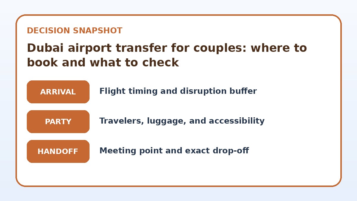 Decision guide for Dubai airport transfer for couples: where to book and what to check