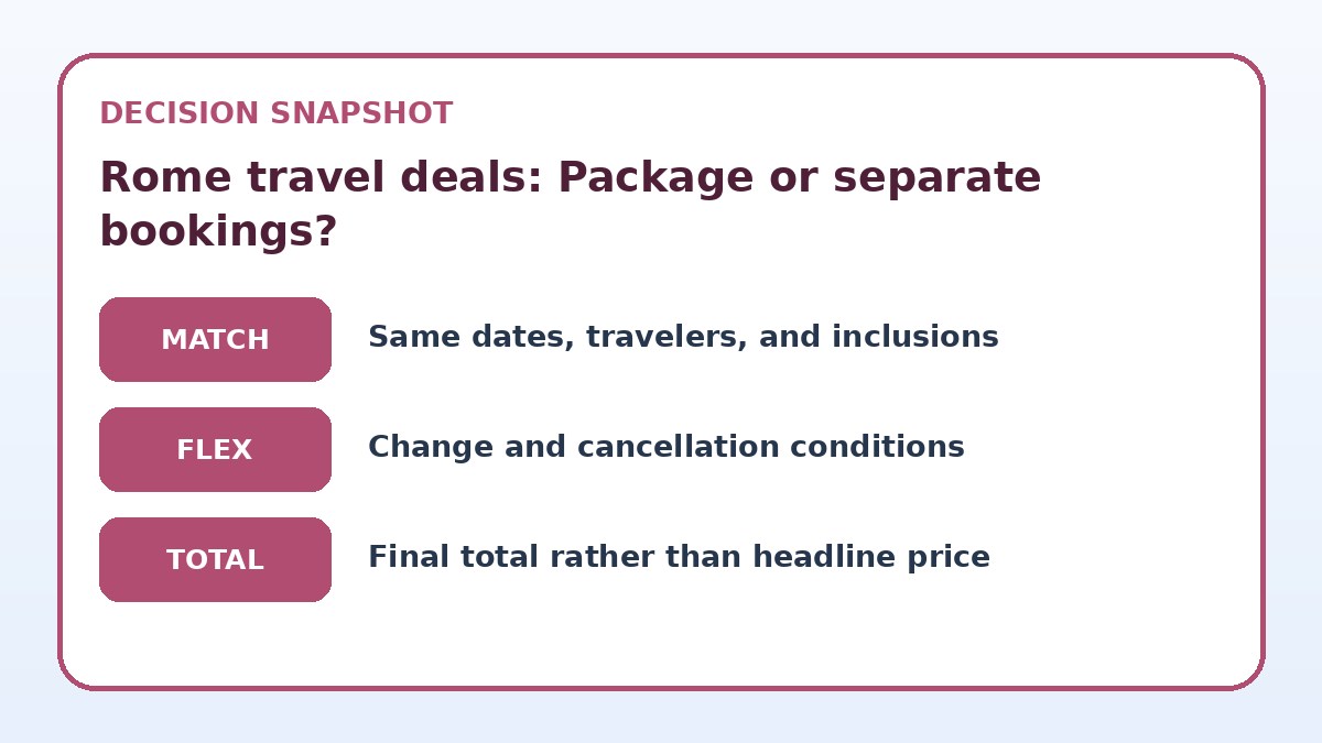 Decision guide for Rome travel deals: Package or separate bookings?