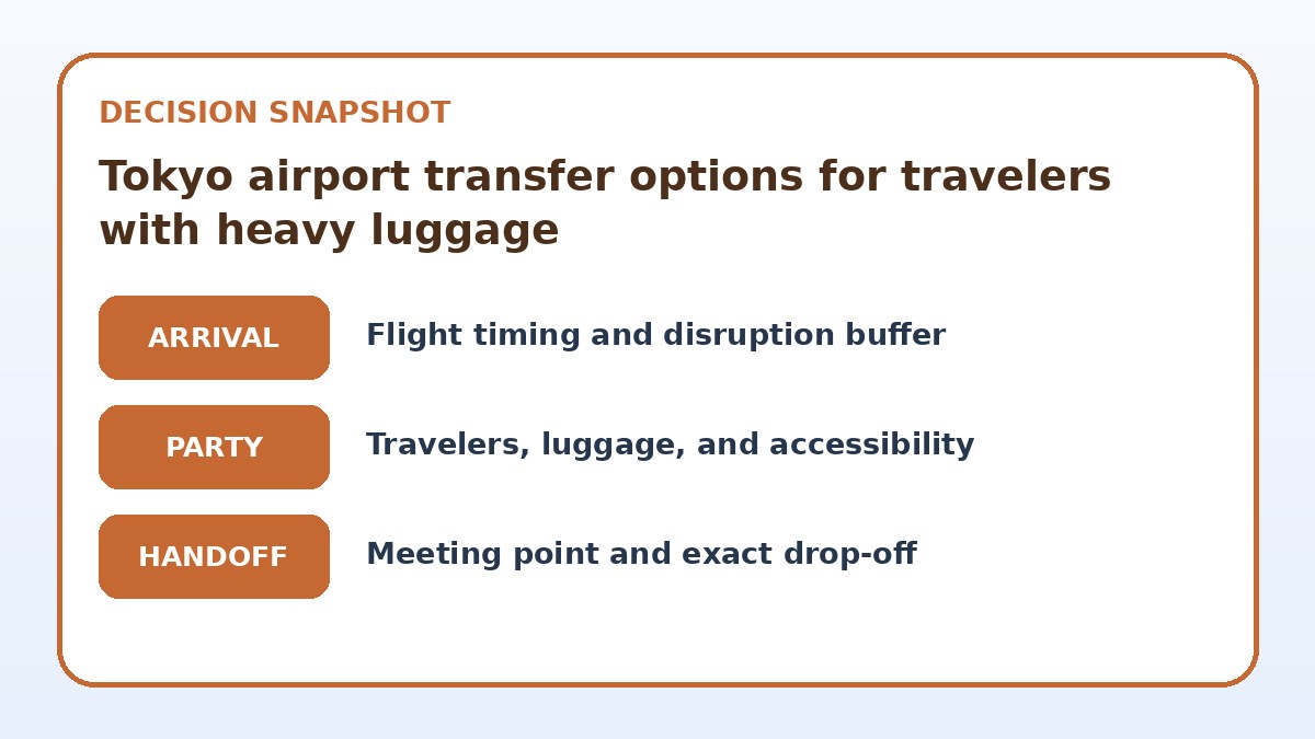 Decision guide for Tokyo airport transfer options for travelers with heavy luggage
