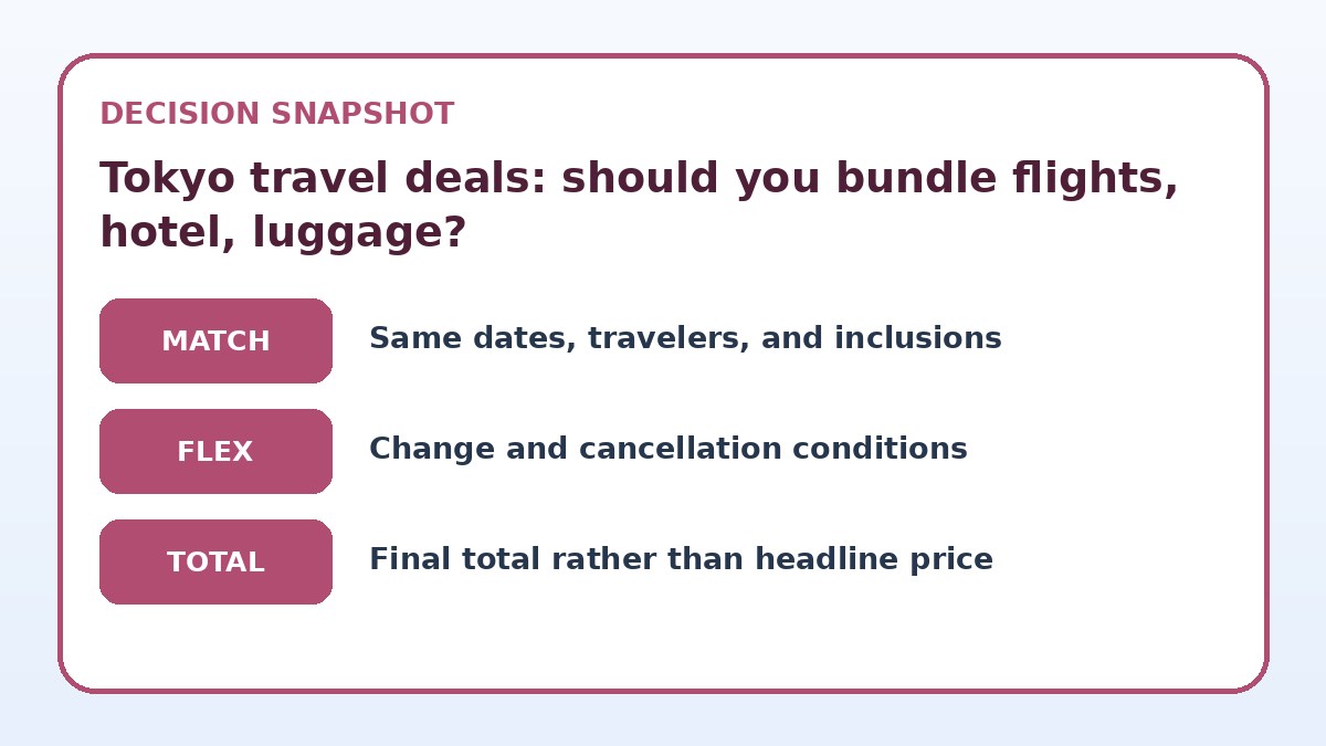 Decision guide for Tokyo travel deals: should you bundle flights, hotel, luggage?