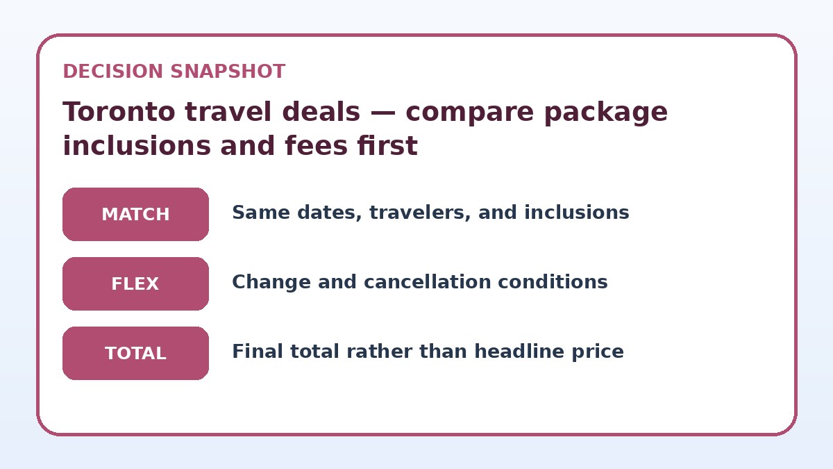 Decision guide for Toronto travel deals — compare package inclusions and fees first