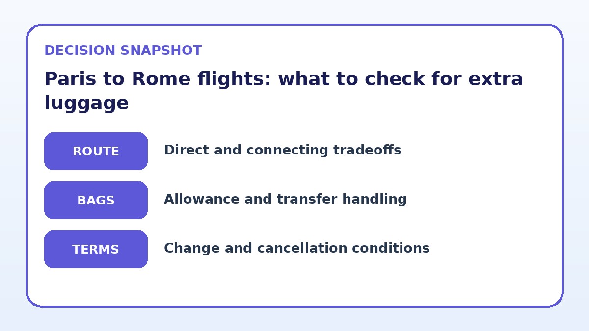 Decision guide for Paris to Rome flights: what to check for extra luggage