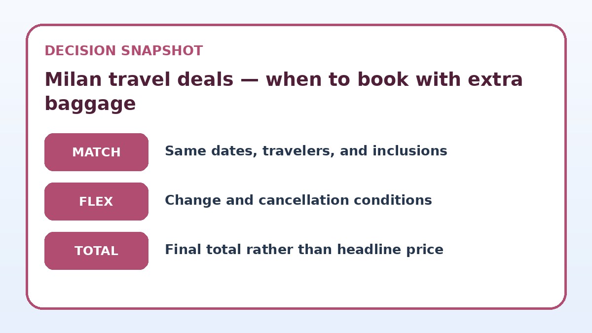 Decision guide for Milan travel deals — when to book with extra baggage