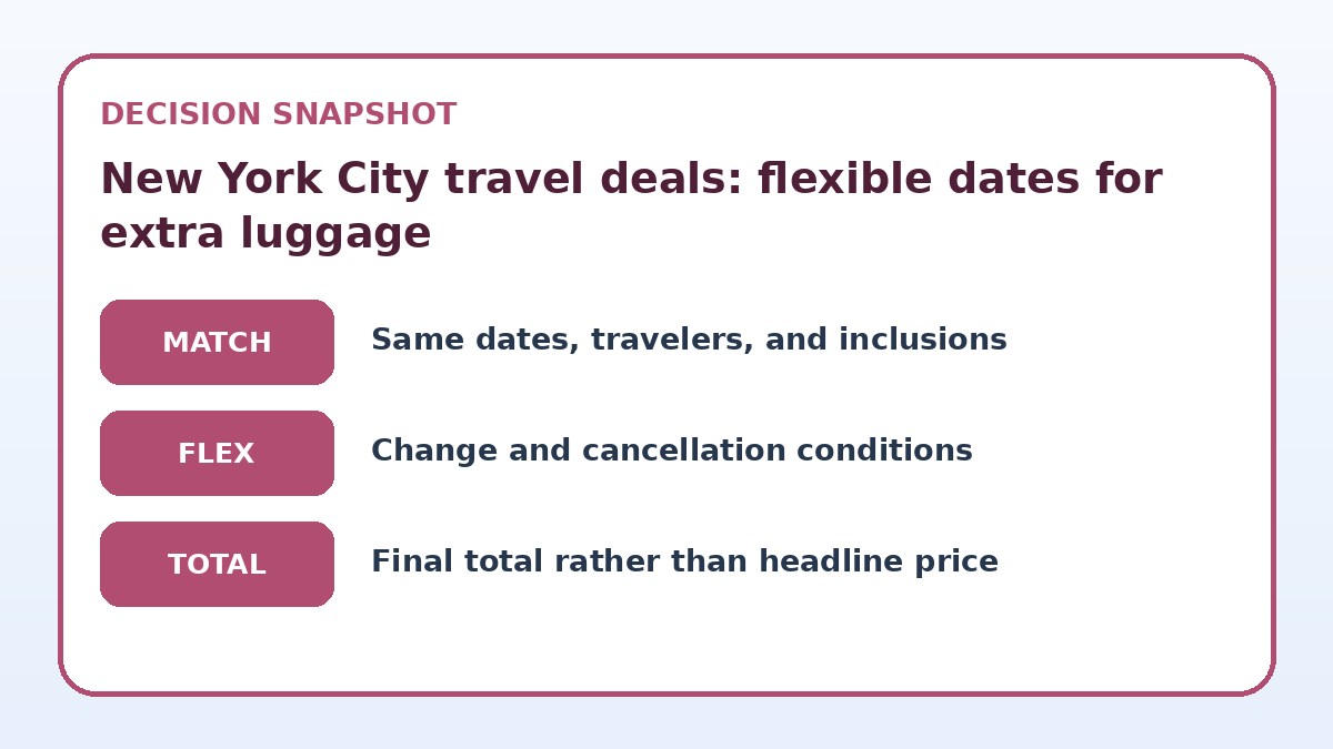Decision guide for New York City travel deals: flexible dates for extra luggage