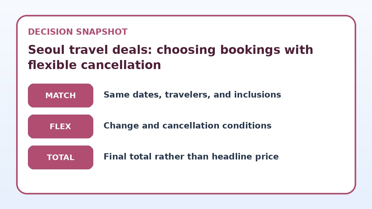 Decision guide for Seoul travel deals: choosing bookings with flexible cancellation