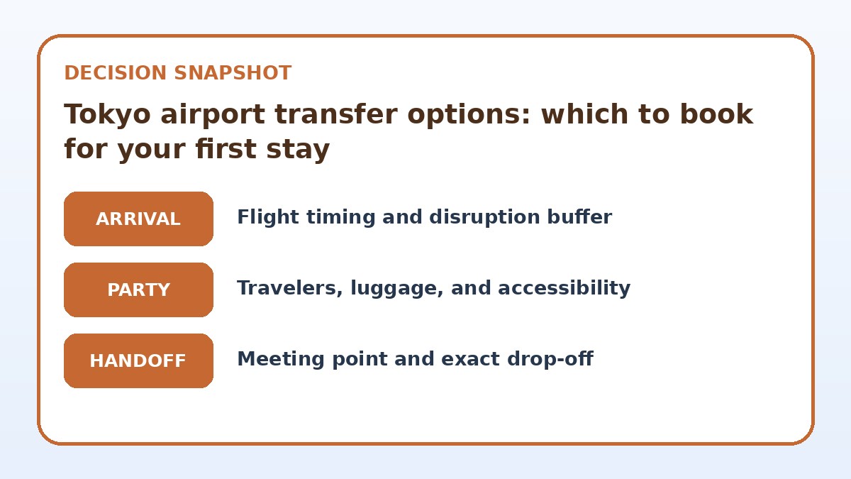 Decision guide for Tokyo airport transfer options: which to book for your first stay