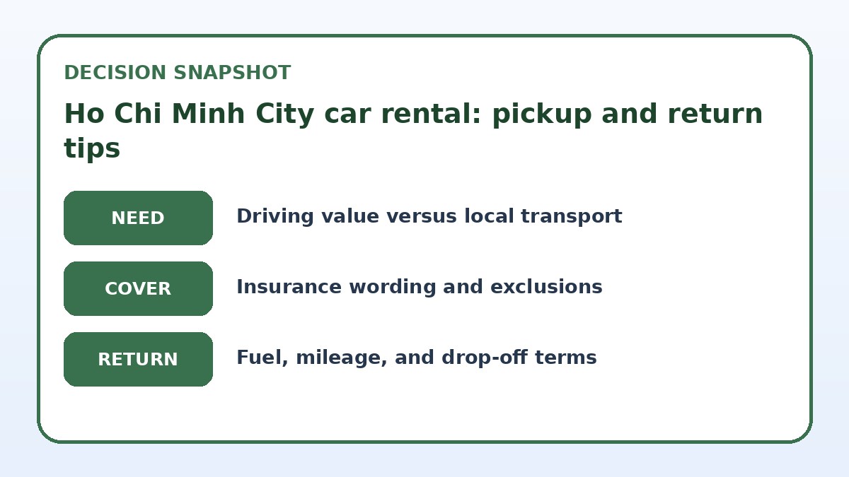 Decision guide for Ho Chi Minh City car rental: pickup and return tips