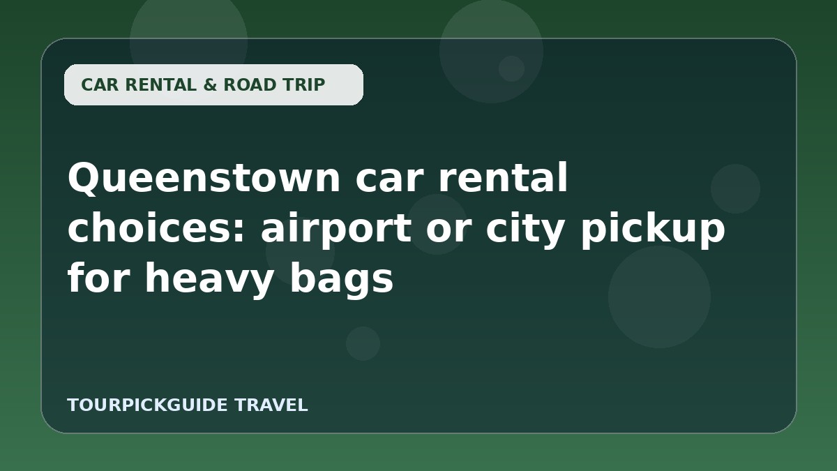 Visual guide for Queenstown car rental choices: airport or city pickup for heavy bags