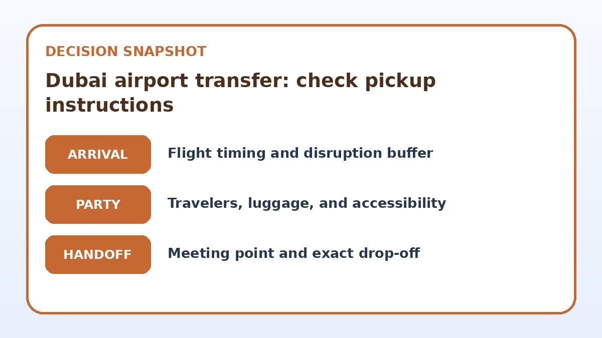 Decision guide for Dubai airport transfer: check pickup instructions