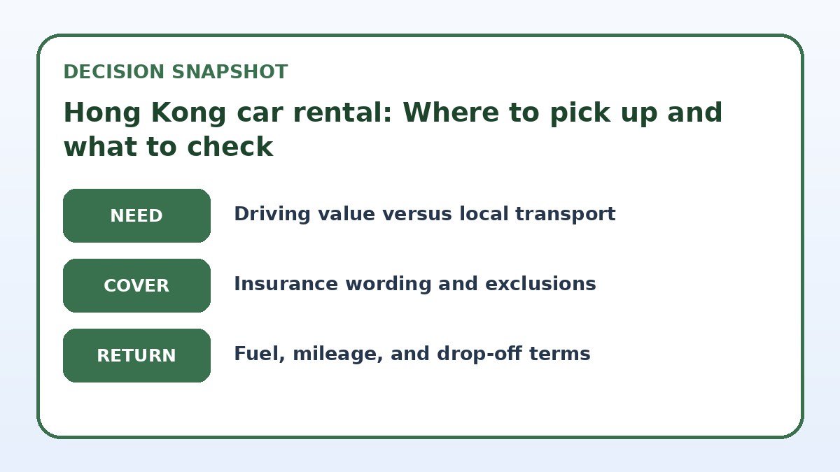 Decision guide for Hong Kong car rental: Where to pick up and what to check