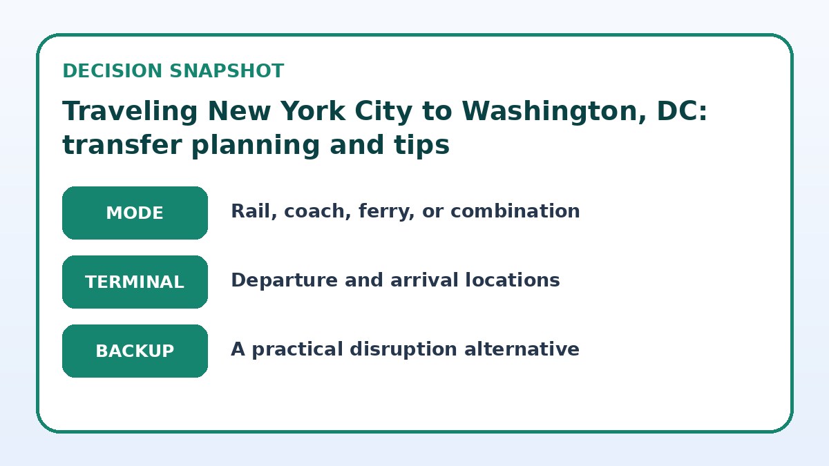 Decision guide for Traveling New York City to Washington, DC: transfer planning and tips