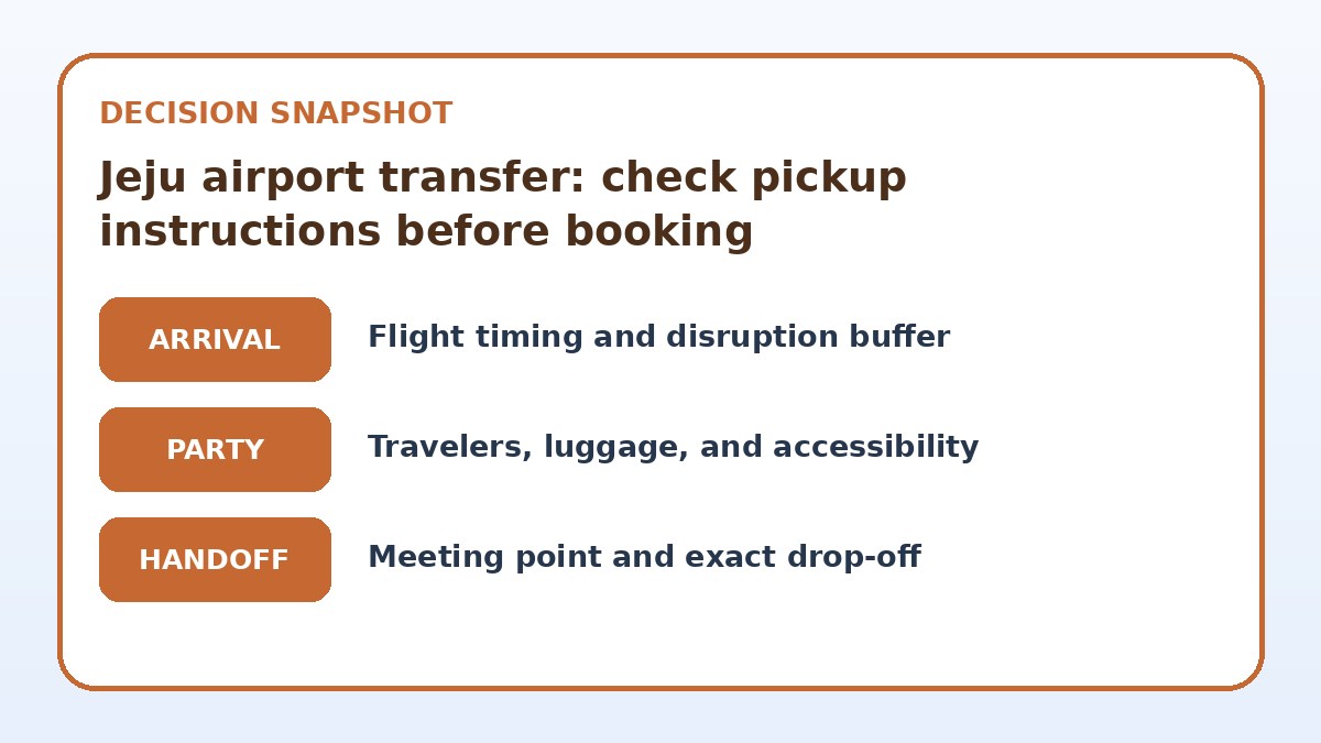Decision guide for Jeju airport transfer: check pickup instructions before booking