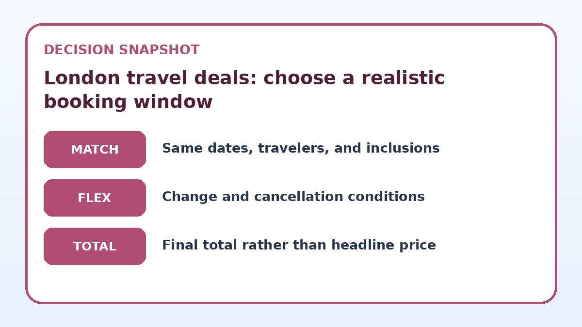 Decision guide for London travel deals: choose a realistic booking window