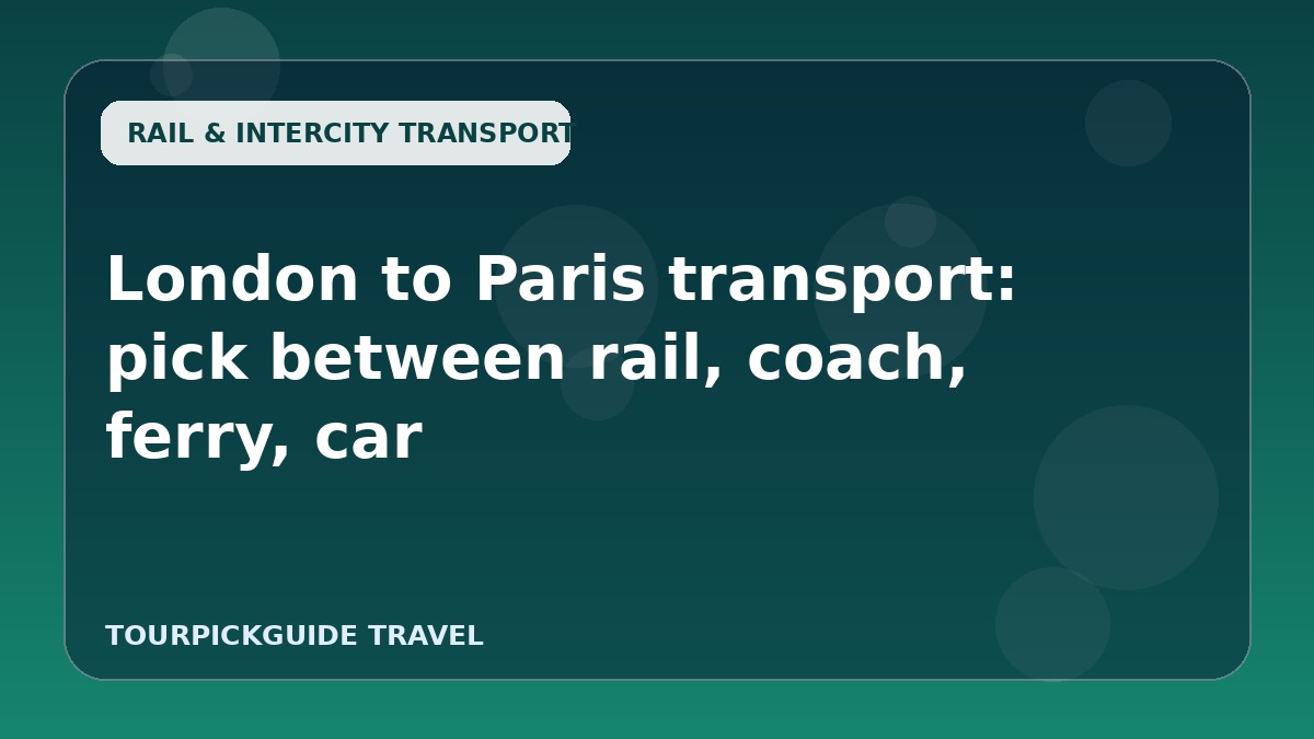 Visual guide for London to Paris transport: pick between rail, coach, ferry, car