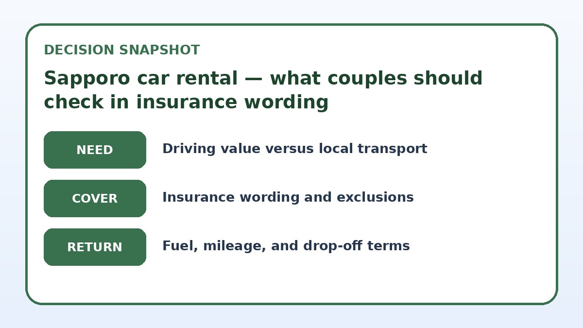 Decision guide for Sapporo car rental — what couples should check in insurance wording
