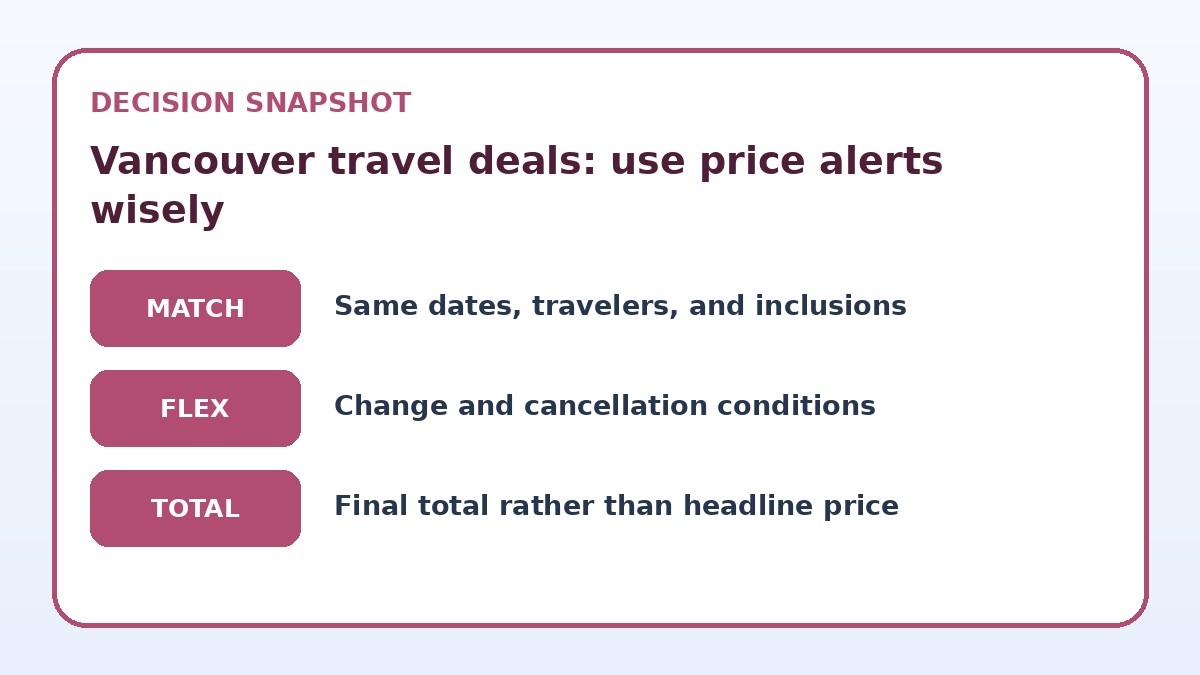 Decision guide for Vancouver travel deals: use price alerts wisely