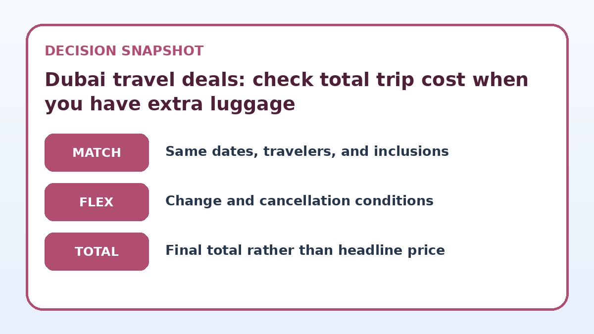 Decision guide for Dubai travel deals: check total trip cost when you have extra luggage