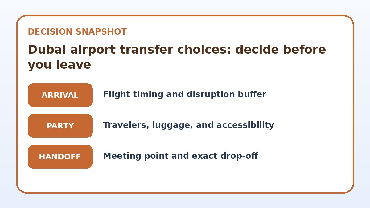 Decision guide for Dubai airport transfer choices: decide before you leave