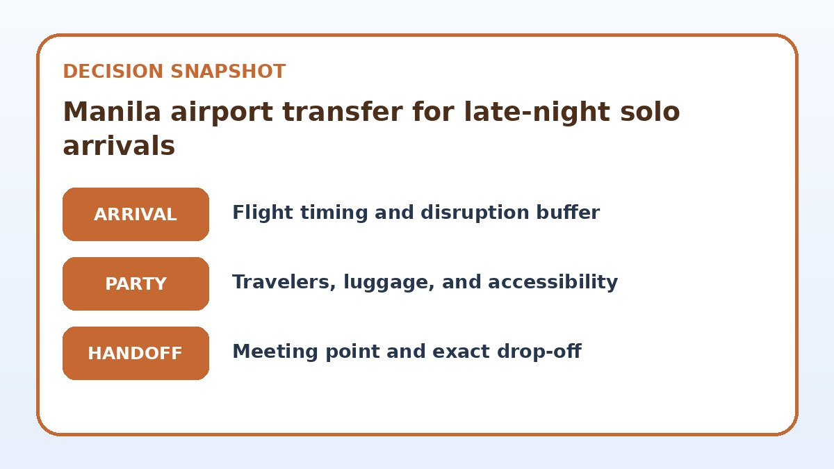 Decision guide for Manila airport transfer for late-night solo arrivals