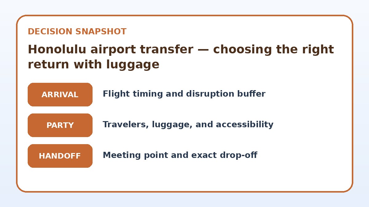 Decision guide for Honolulu airport transfer — choosing the right return with luggage