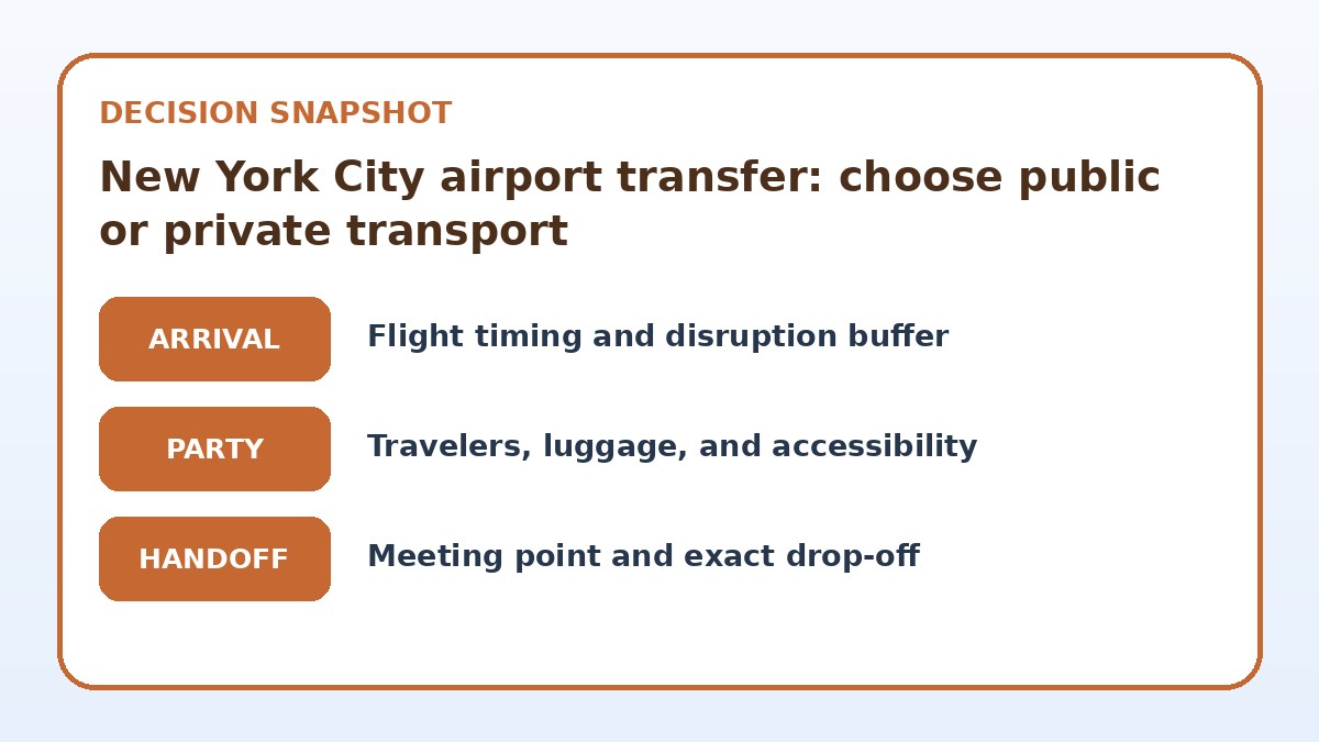 Decision guide for New York City airport transfer: choose public or private transport