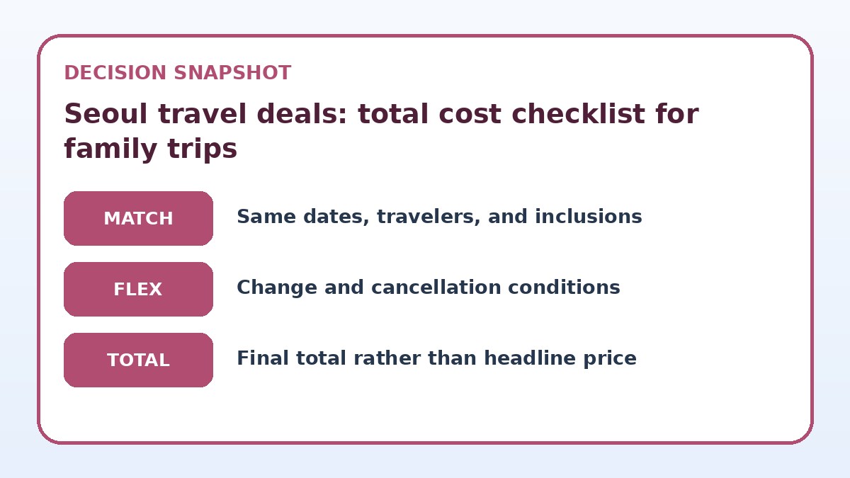Decision guide for Seoul travel deals: total cost checklist for family trips