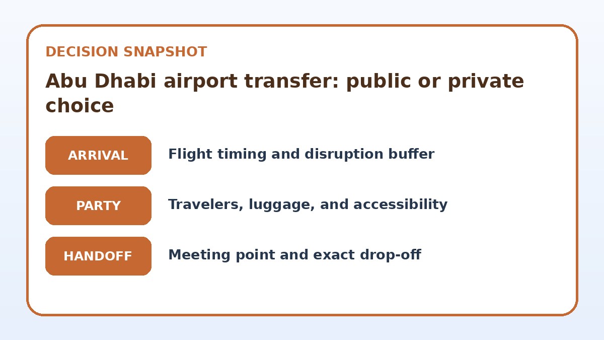 Decision guide for Abu Dhabi airport transfer: public or private choice