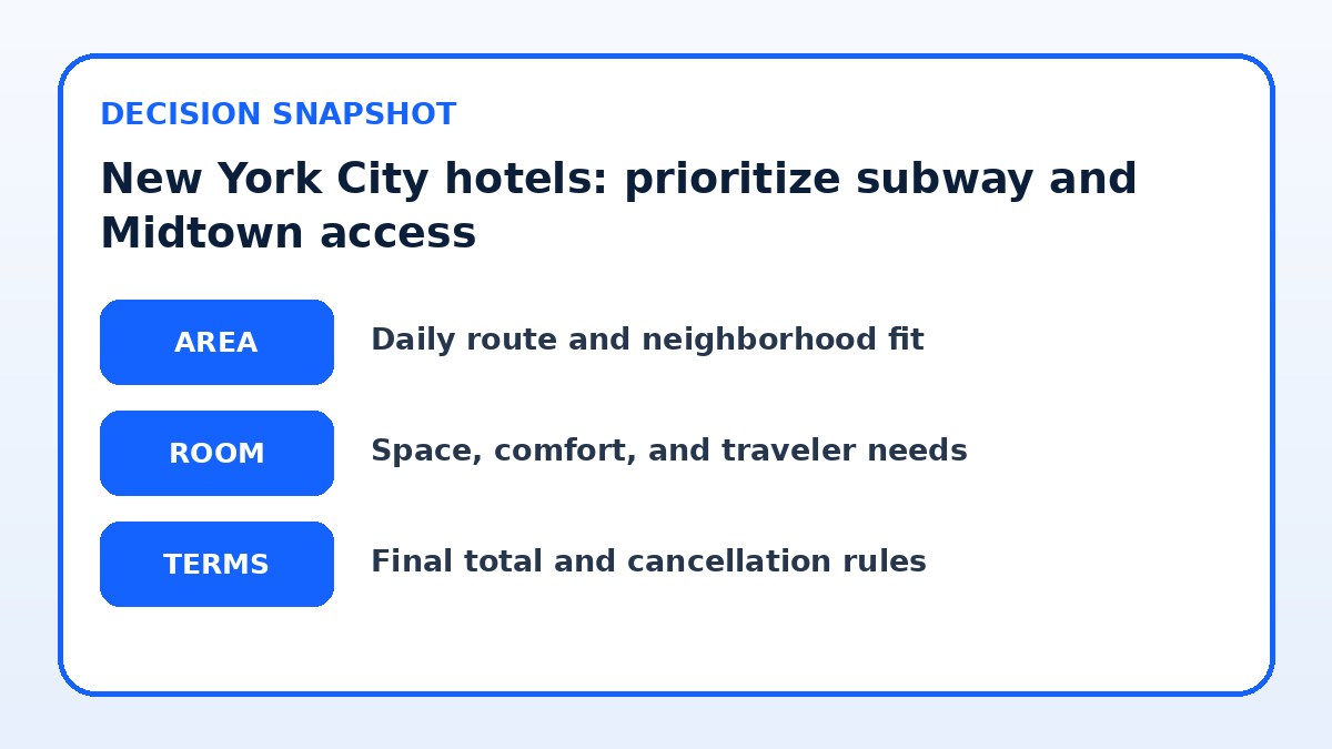 Decision guide for New York City hotels: prioritize subway and Midtown access