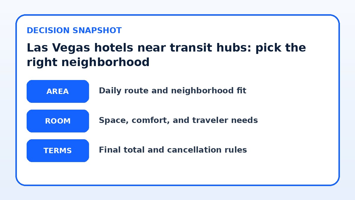 Decision guide for Las Vegas hotels near transit hubs: pick the right neighborhood
