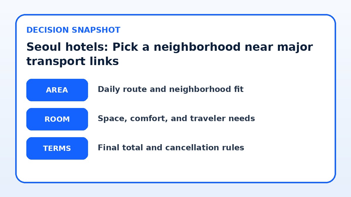 Decision guide for Seoul hotels: Pick a neighborhood near major transport links