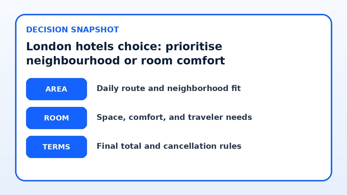 Decision guide for London hotels choice: prioritise neighbourhood or room comfort