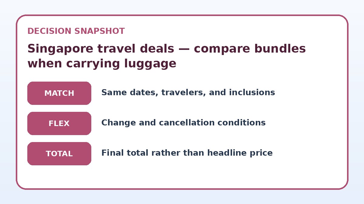 Decision guide for Singapore travel deals — compare bundles when carrying luggage