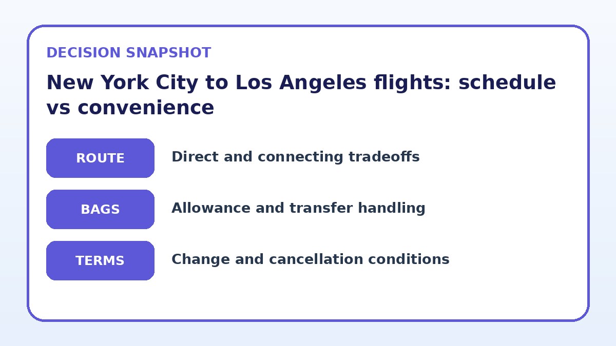 Decision guide for New York City to Los Angeles flights: schedule vs convenience