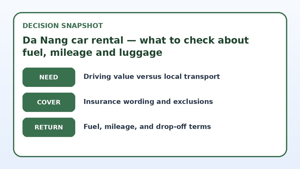 Decision guide for Da Nang car rental — what to check about fuel, mileage and luggage