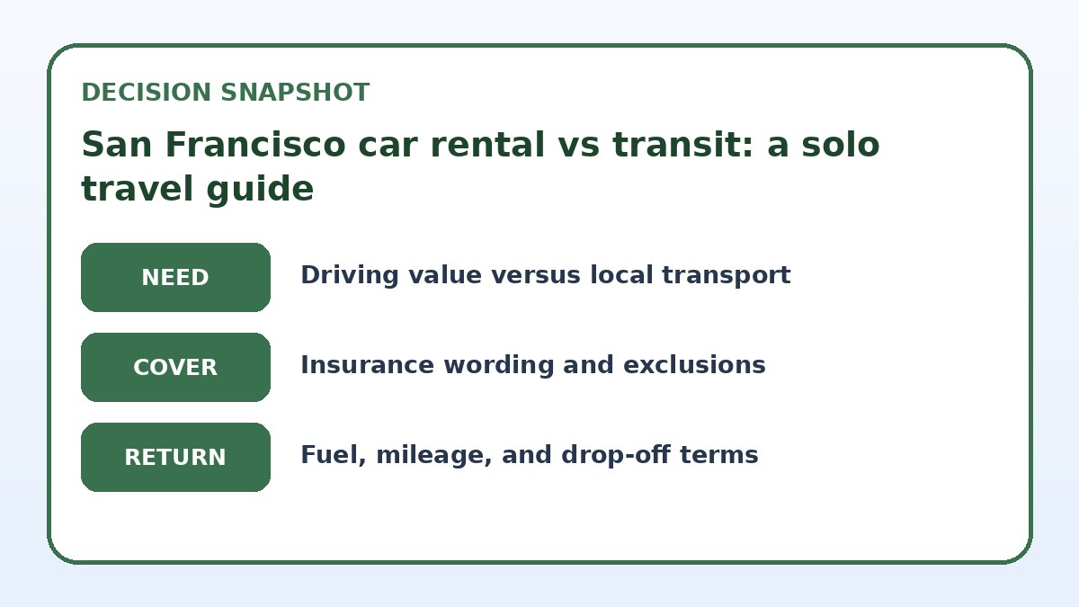 Decision guide for San Francisco car rental vs transit: a solo travel guide