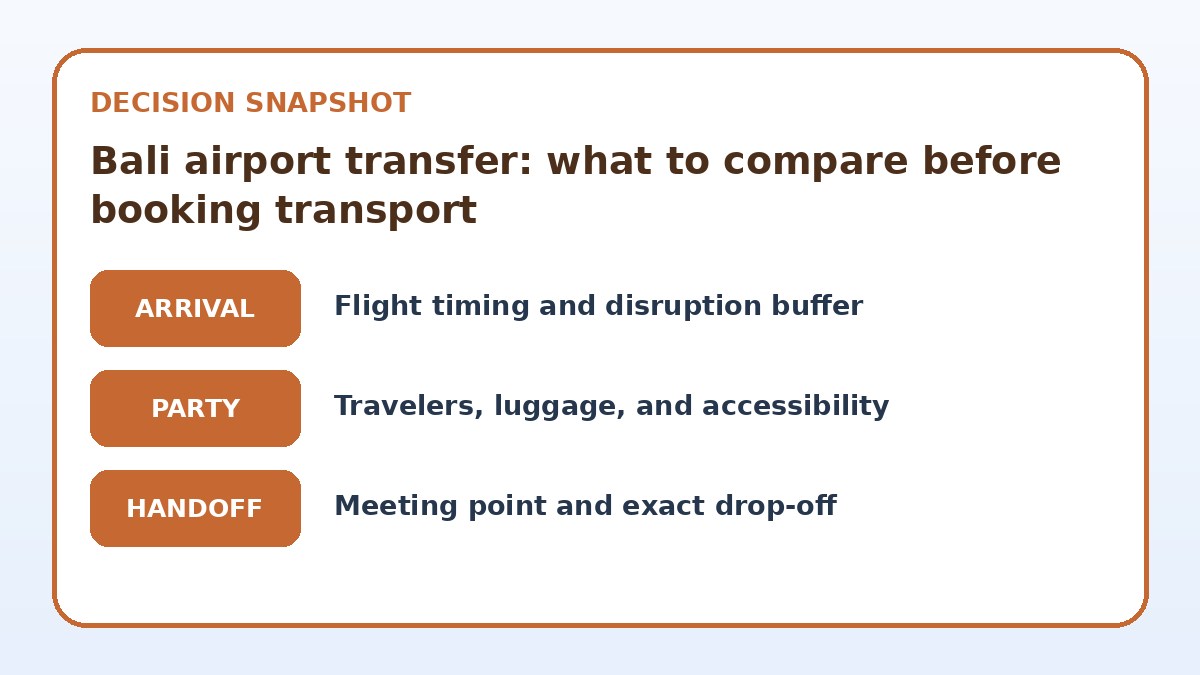 Decision guide for Bali airport transfer: what to compare before booking transport