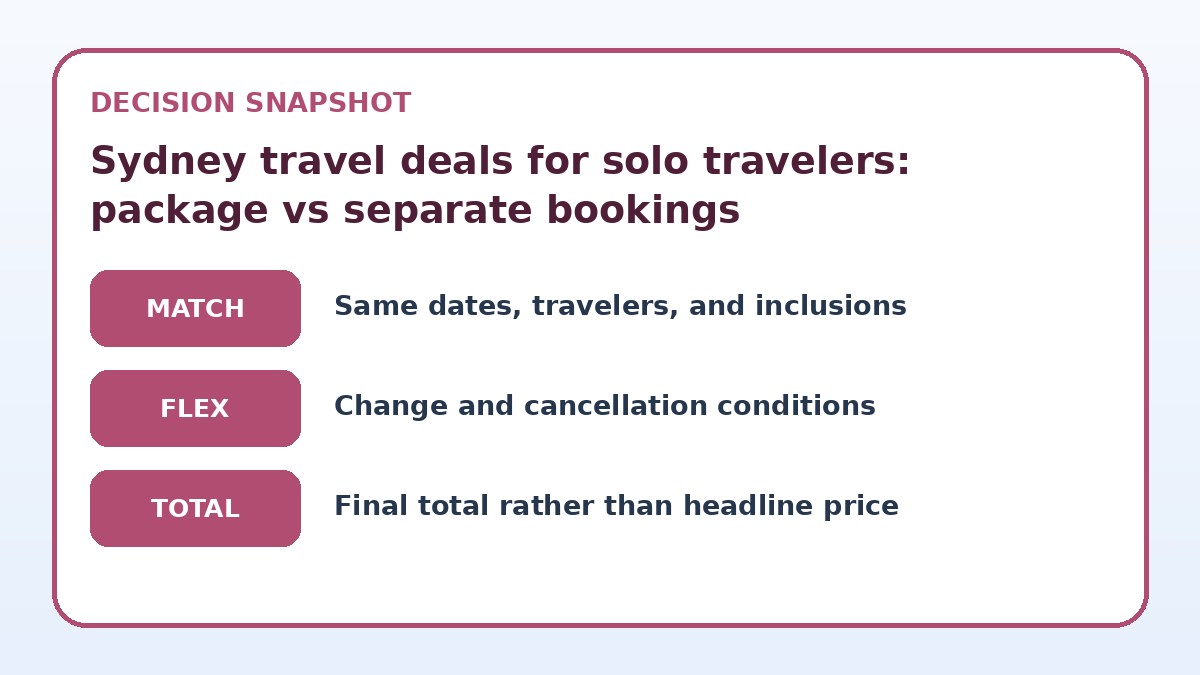 Decision guide for Sydney travel deals for solo travelers: package vs separate bookings