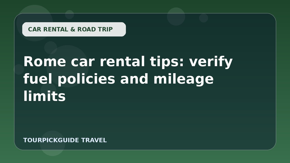 Visual guide for Rome car rental tips: verify fuel policies and mileage limits