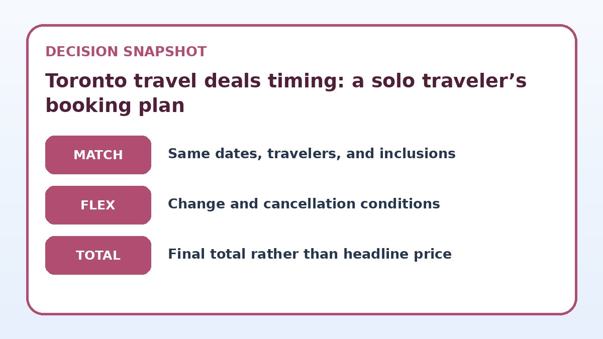 Decision guide for Toronto travel deals timing: a solo traveler’s booking plan