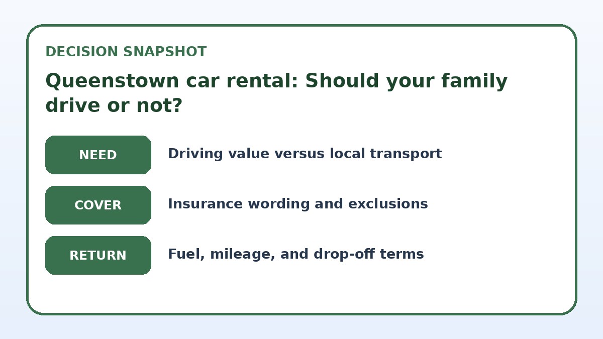 Decision guide for Queenstown car rental: Should your family drive or not?