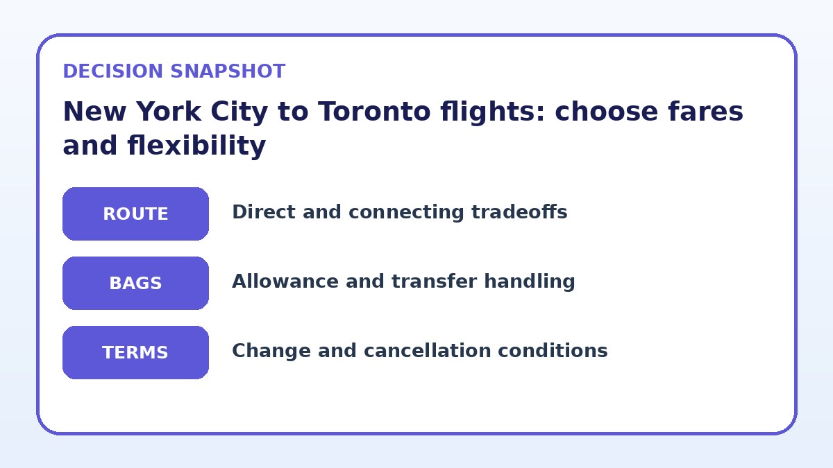 Decision guide for New York City to Toronto flights: choose fares and flexibility