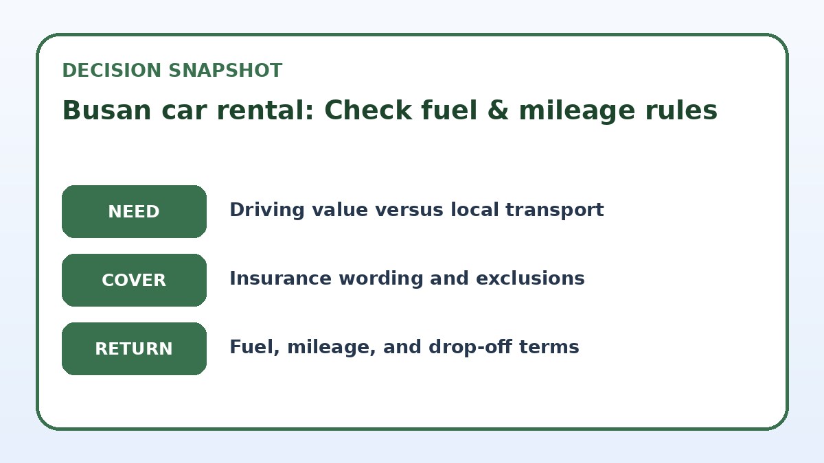 Decision guide for Busan car rental: Check fuel & mileage rules