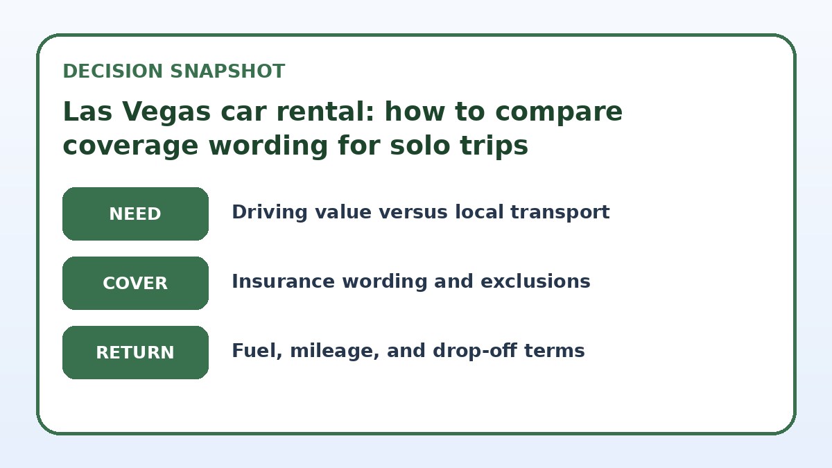 Decision guide for Las Vegas car rental: how to compare coverage wording for solo trips
